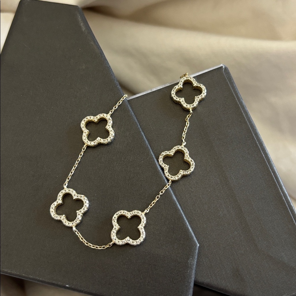 Vintage open gem 5 leaf clover 925 clasp bracelet - Picture 9 of 11